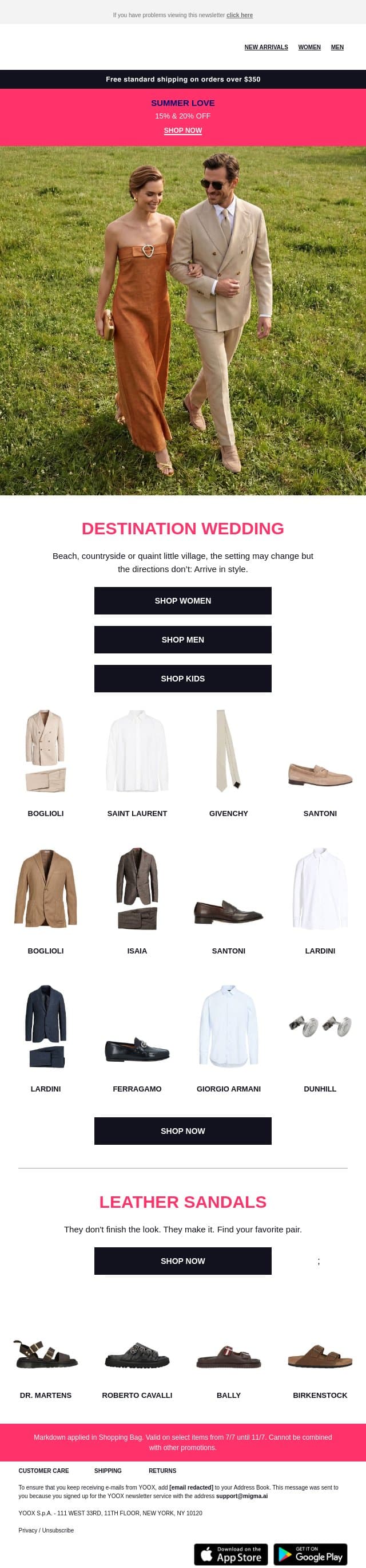 Destination wedding? Arrive in style email from Yoox screenshot