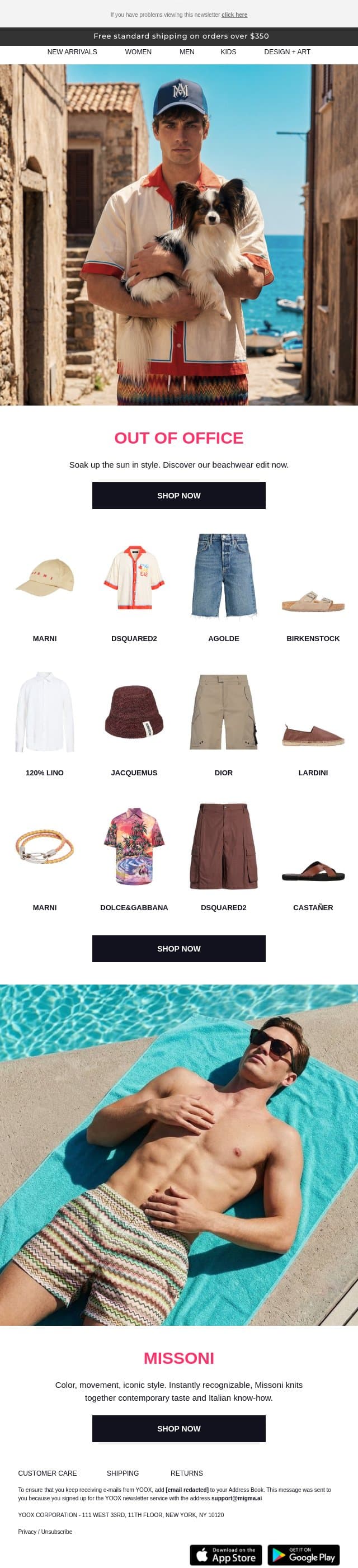 🏝️ Discover our beach shop email from Yoox screenshot