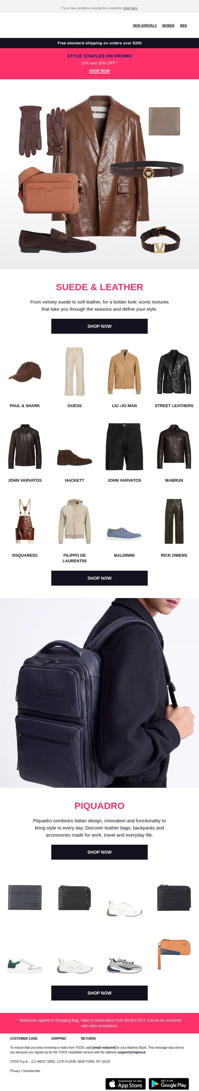 Cult Classics > Suede & leather email from Yoox screenshot