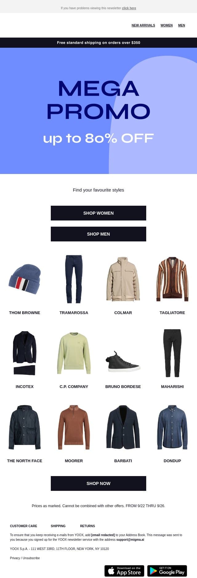 Up to 80% OFF > These styles were made for you email from Yoox screenshot