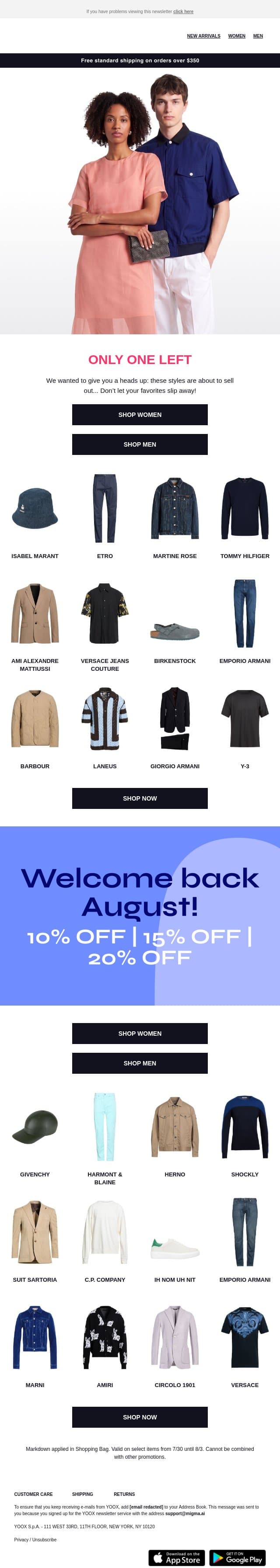 ⏰ FYI >> Only one left! email from Yoox screenshot
