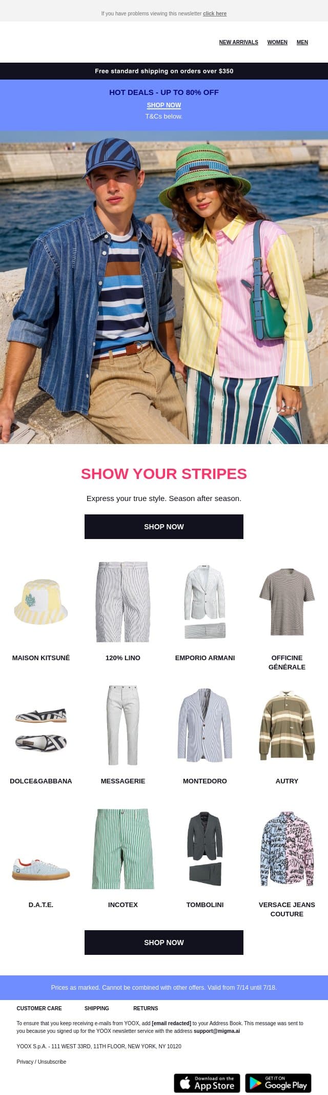 Show your stripes > email from Yoox screenshot