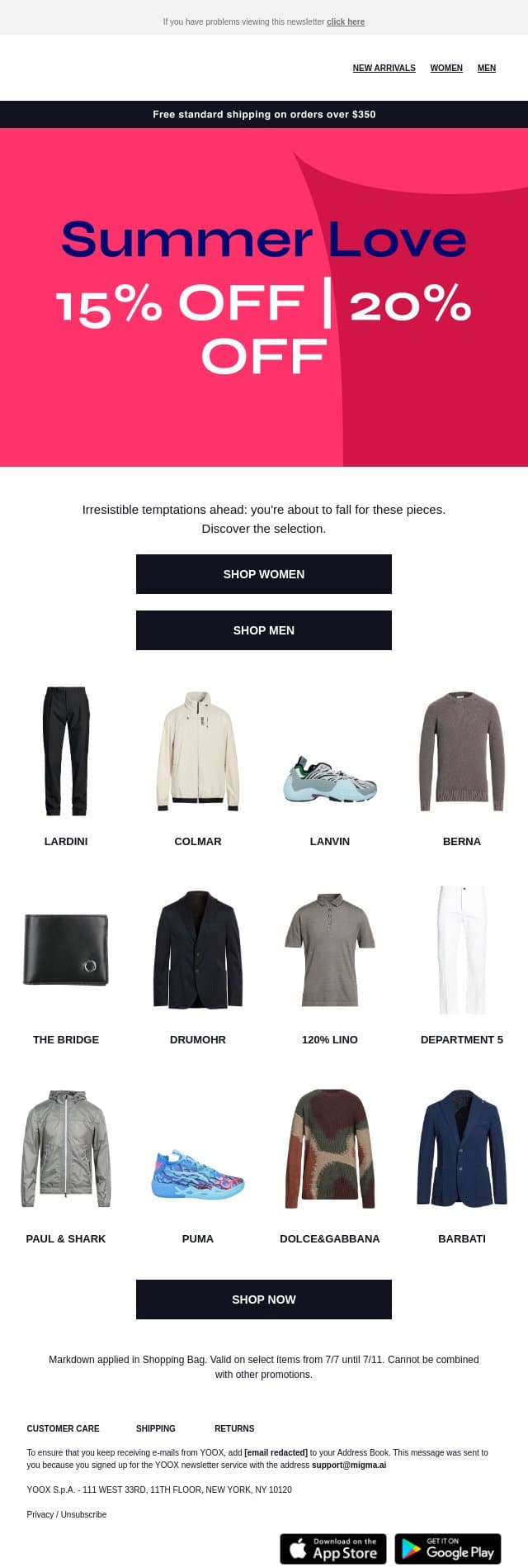 ❤️ You'll fall for these pieces at 15% and 20% OFF email from Yoox screenshot