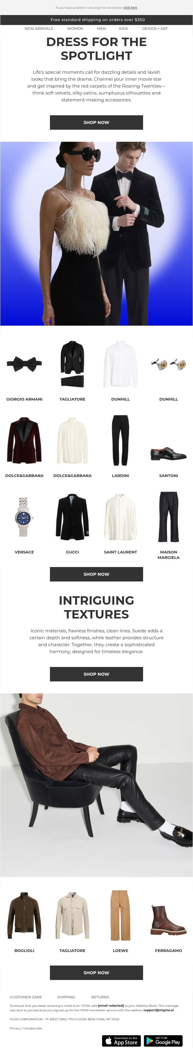 Leather, suede and more > Create your look email from Yoox screenshot