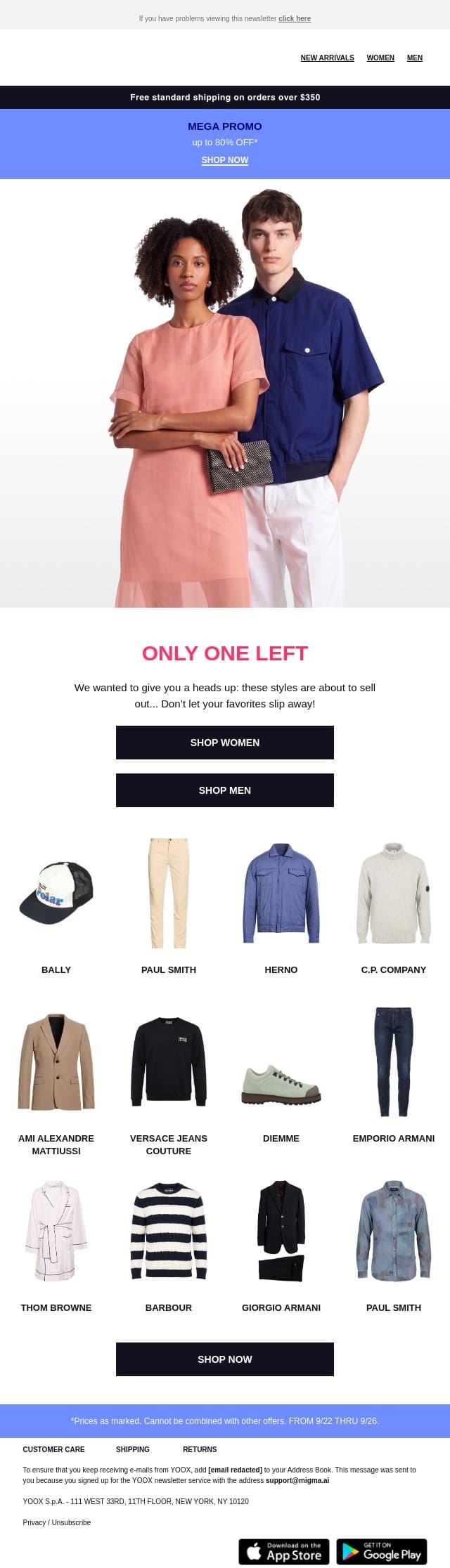 ⏰ FYI >> Only one left! email from Yoox screenshot