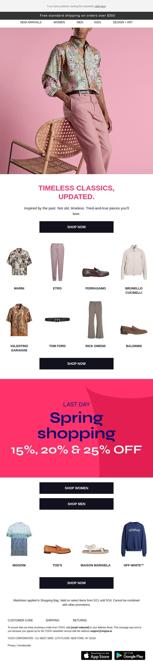 Timeless classics, updated 🪡 email from Yoox screenshot
