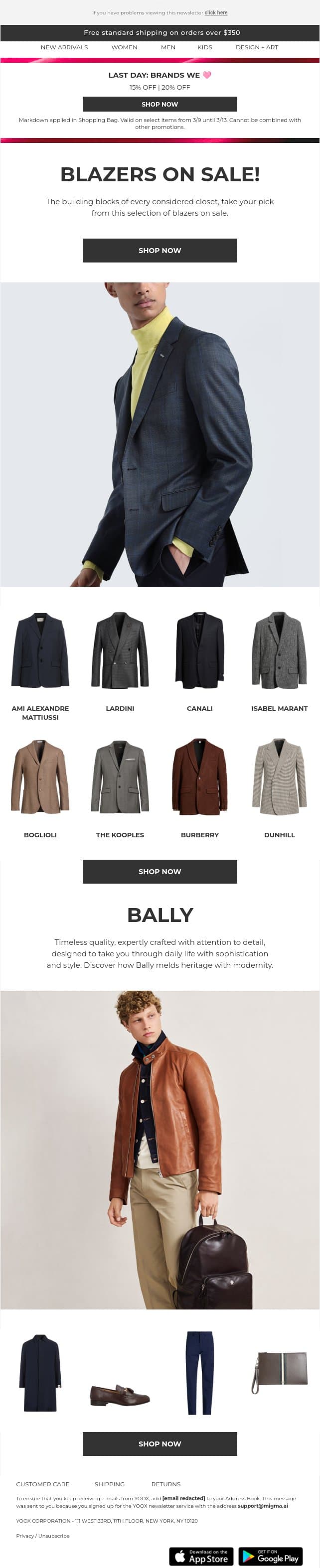 Discover blazers on SALE! email from Yoox screenshot