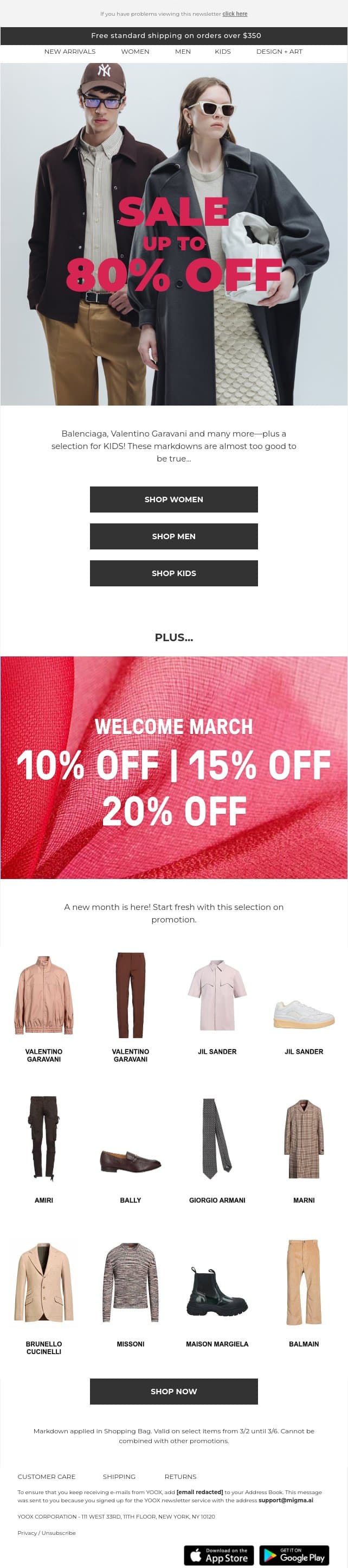SALE: Now up to 80% OFF | Plus select styles at 10%, 15% & 20% OFF email from Yoox screenshot