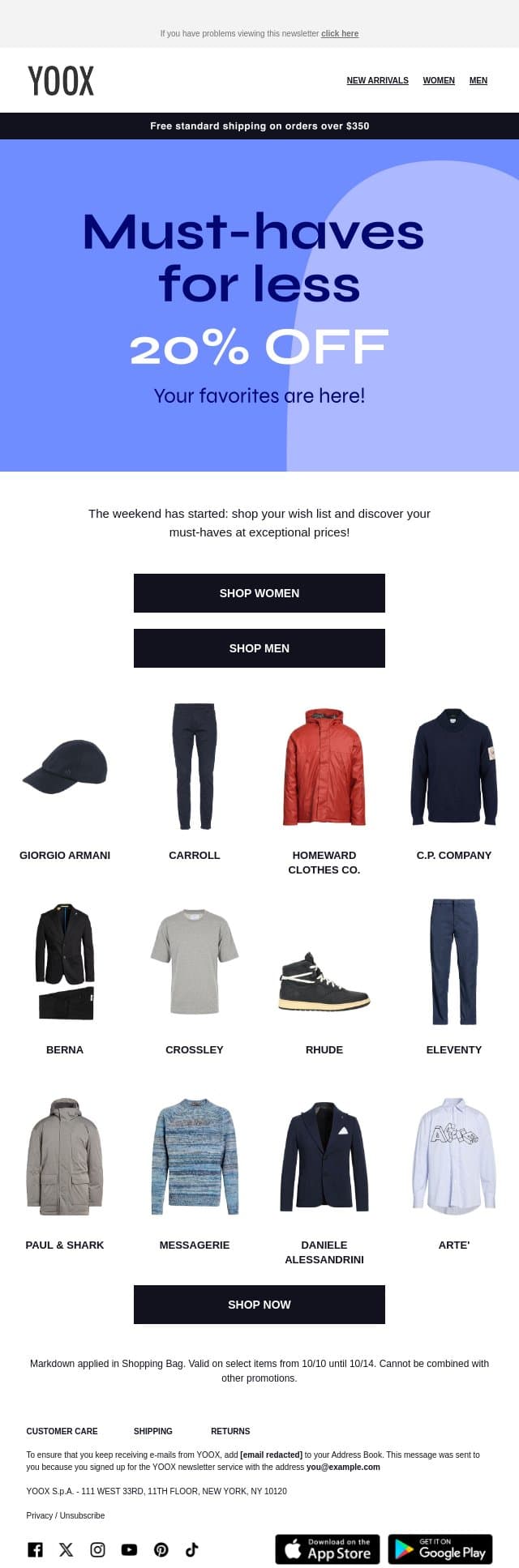 You’ve just gotta have them! 20% OFF your must-haves email from Yoox screenshot