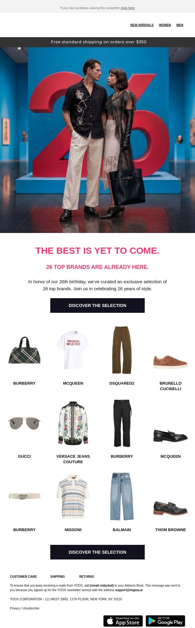 ✨26 years of YOOX, 26 top brands! email from Yoox screenshot