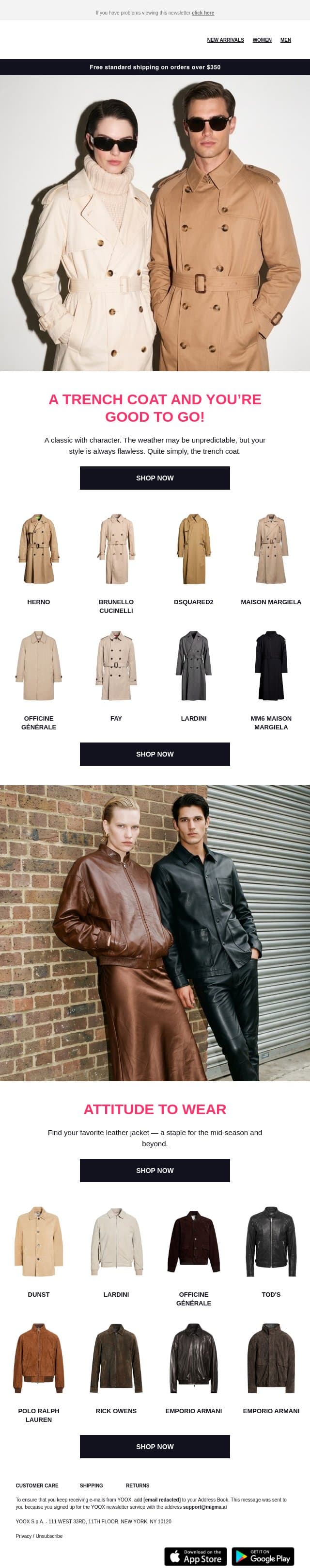 The trench coat: more iconic than the weather email from Yoox screenshot