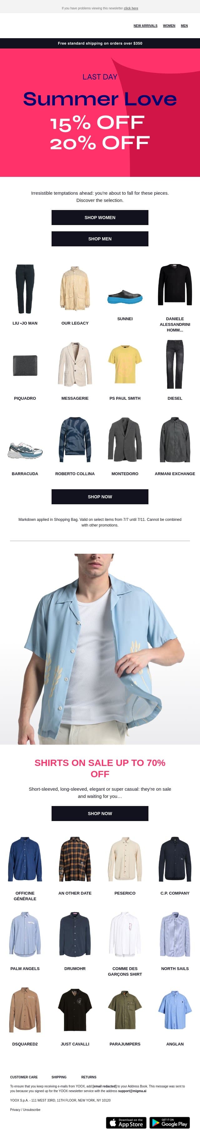 Your crush is here. Last chance for 15% & 20% OFF email from Yoox screenshot