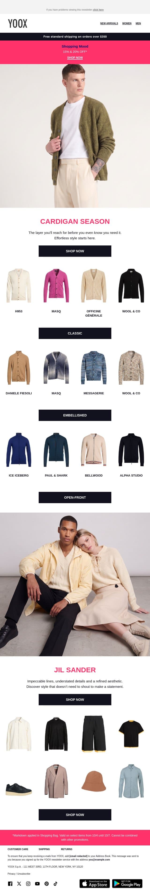 Cardigan season is here... email from Yoox screenshot