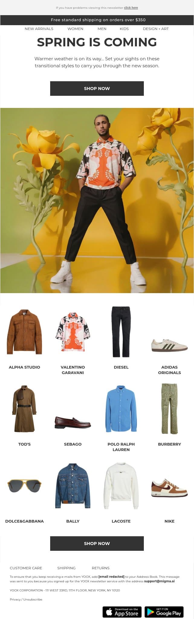Spring is almost here! Get ready with our edit > email from Yoox screenshot