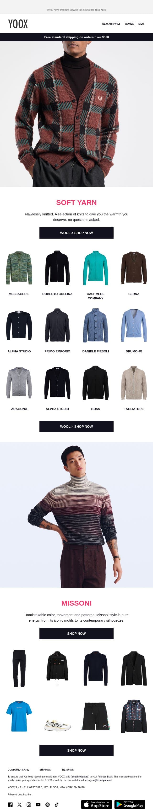 Super-soft knits: let wool take over your wardrobe 🧶 email from Yoox screenshot