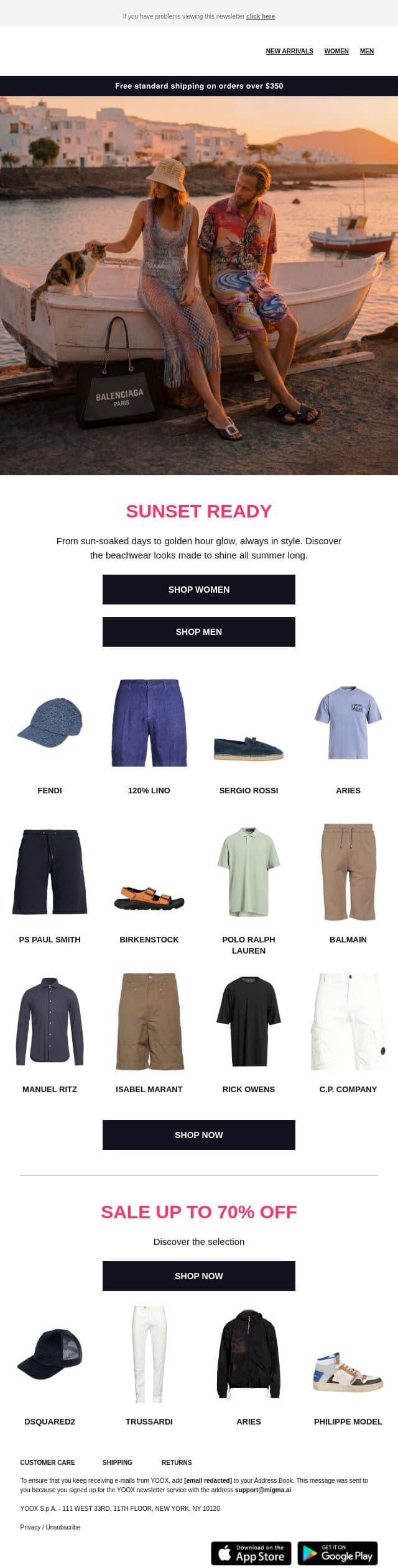 🌅 That hint of ocean breeze... > Discover our beachwear shop email from Yoox screenshot