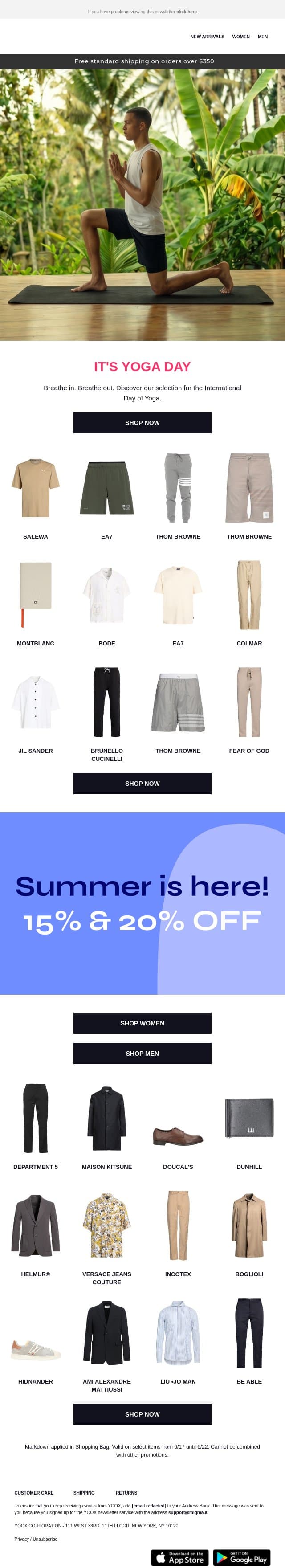 International Yoga Day > The perfect pieces for every pose email from Yoox screenshot