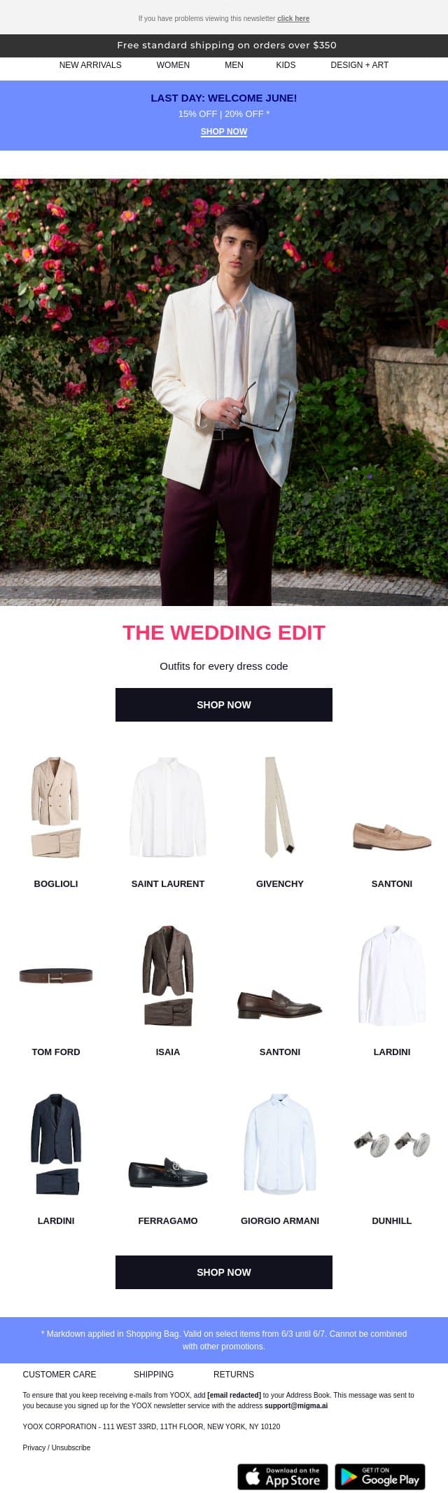RSVP yes! Find the perfect outfit here > email from Yoox screenshot
