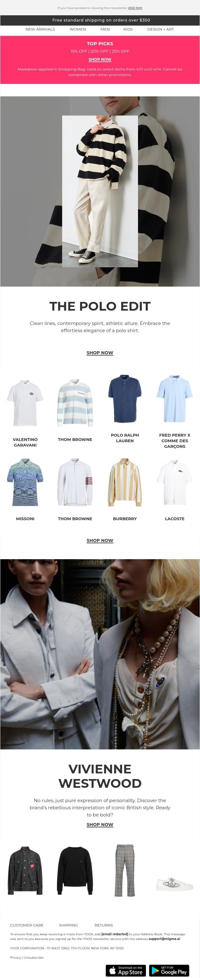 Find your new favorite polo here > email from Yoox screenshot