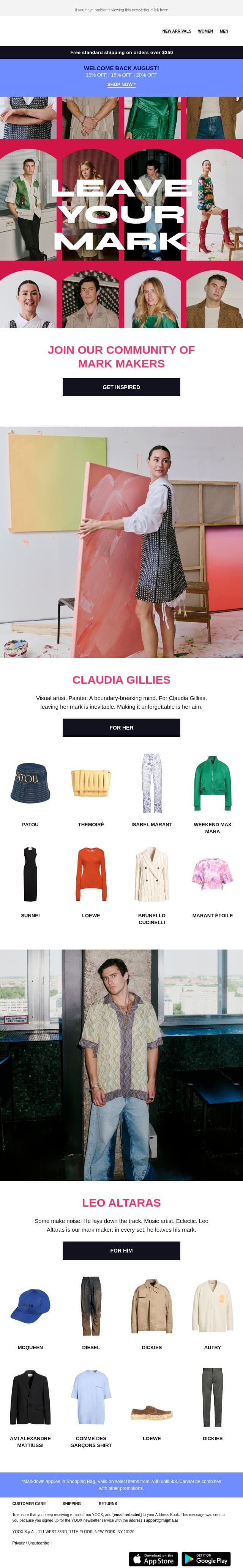 Create freely, live in style and leave your mark > Get inspired email from Yoox screenshot