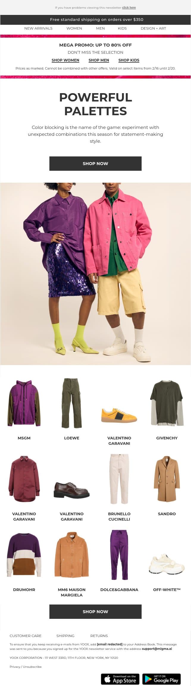 🎨 Color blocking: Be bold! email from Yoox screenshot