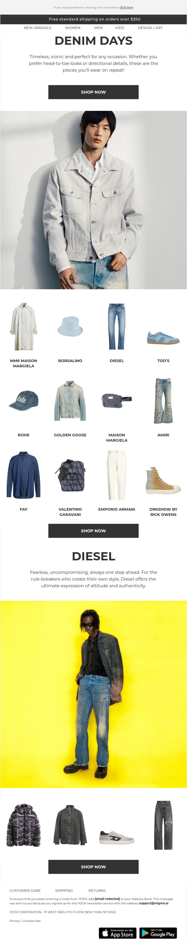 👖Denim Days > Create your look email from Yoox screenshot