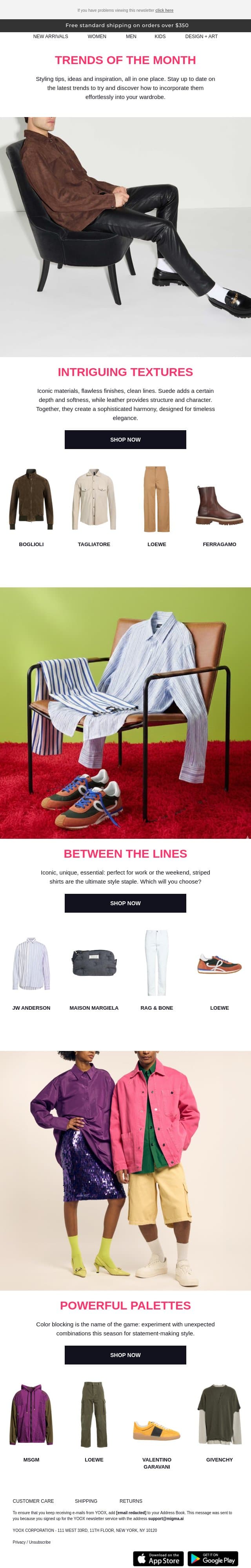 The latest trends to try, all in one place > email from Yoox screenshot