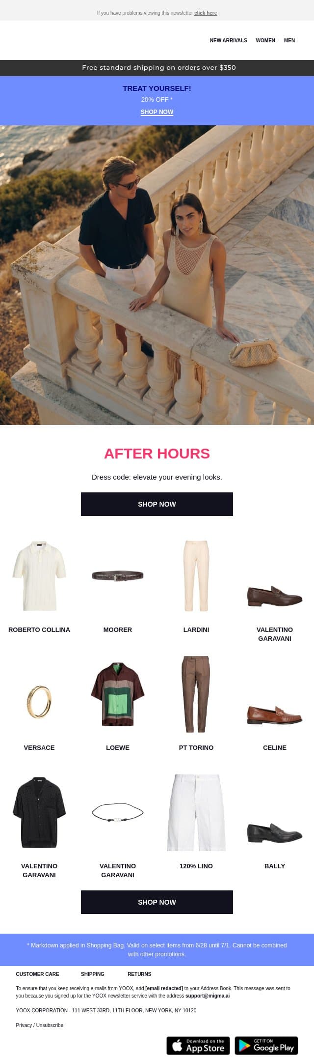 🌅 After hours > Discover the looks email from Yoox screenshot