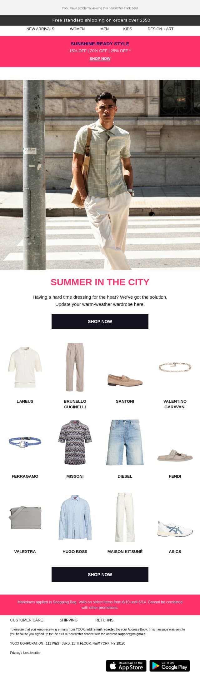 Your summer style, sorted. email from Yoox screenshot