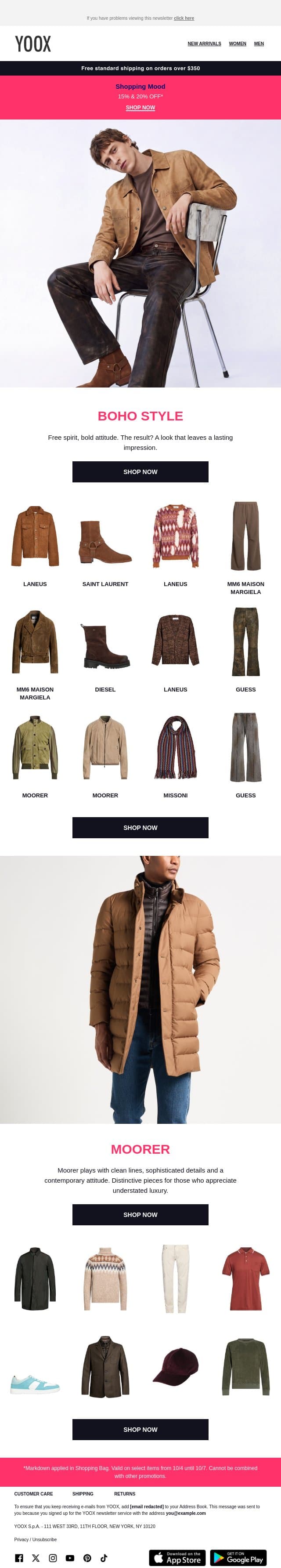 Boho > Free spirit. Bold attitude. email from Yoox screenshot