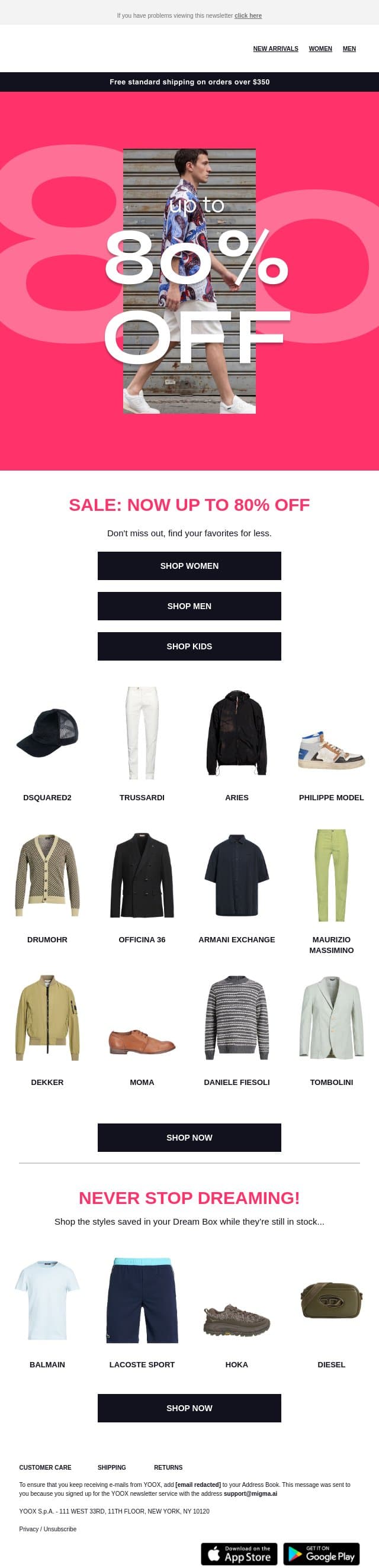 SALE: Now up to 80% OFF email from Yoox screenshot