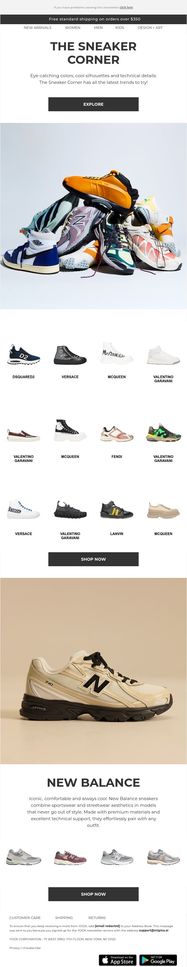 👟 The Sneaker Corner >> Discover what’s trending now email from Yoox screenshot