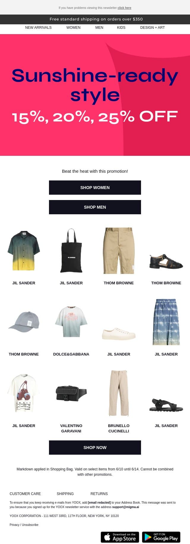 ☀️Bright buys: 15%, 20% & 25% OFF email from Yoox screenshot