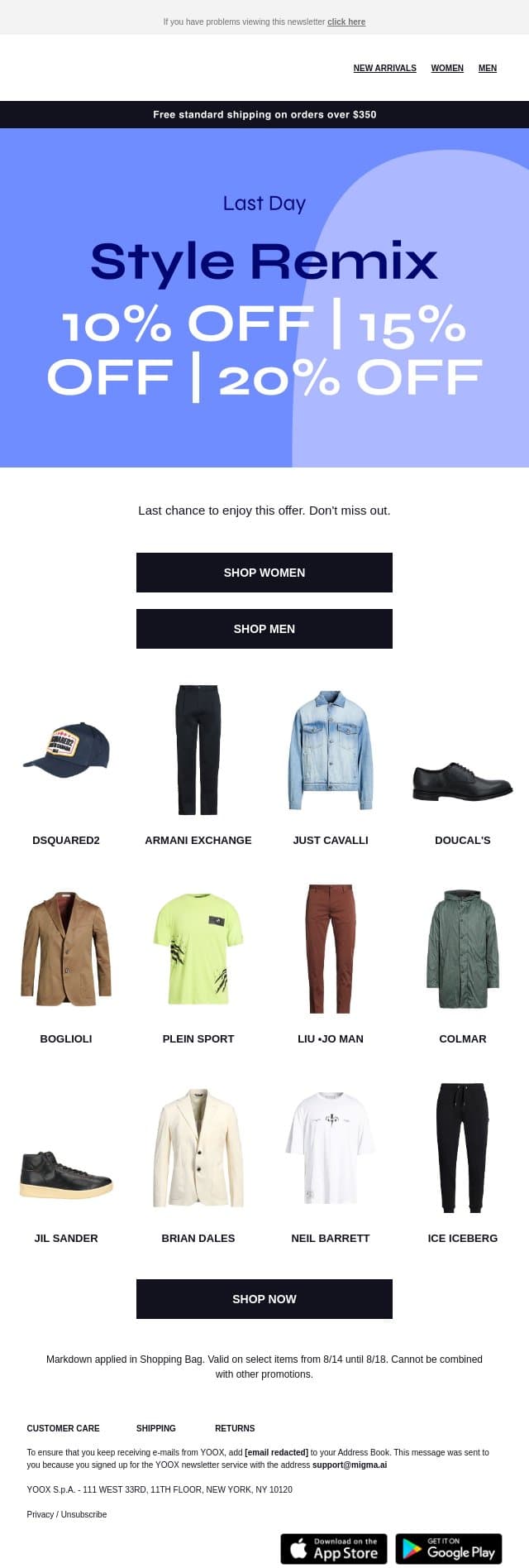 Style Remix: last chance for up to 20% OFF email from Yoox screenshot