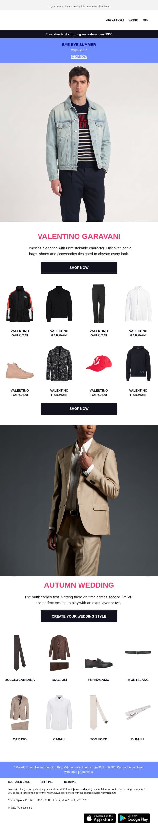 Valentino Garavani > Timeless elegance and style email from Yoox screenshot