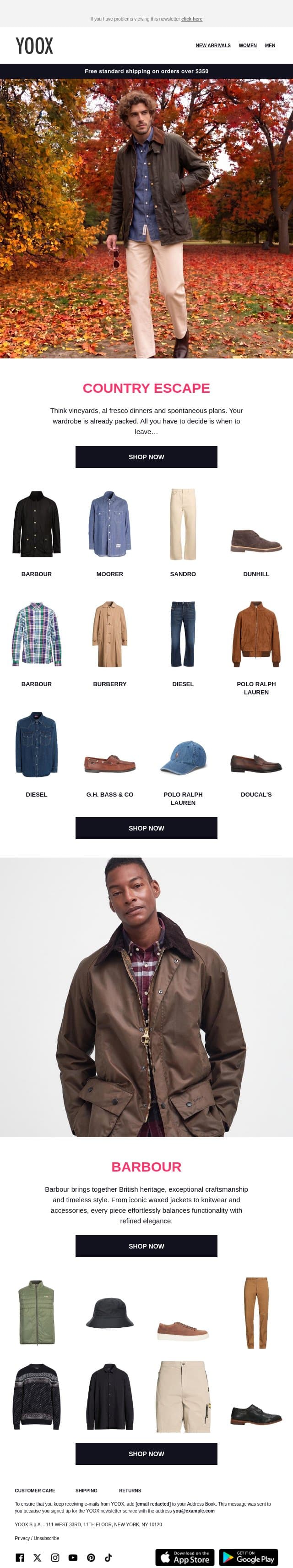 Relaxed elegance in the countryside email from Yoox screenshot