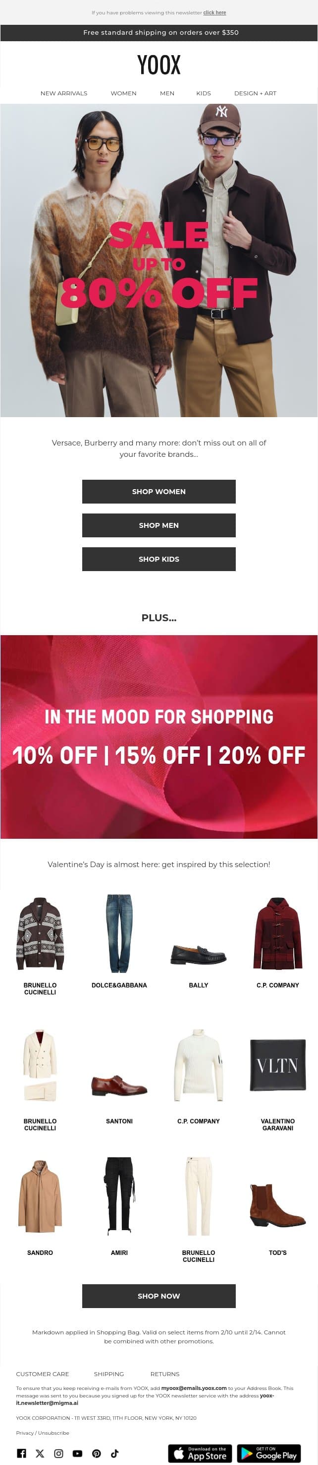 New styles on SALE at up to 80% OFF | And 10%, 15% & 20% OFF a promo selection email from Yoox screenshot