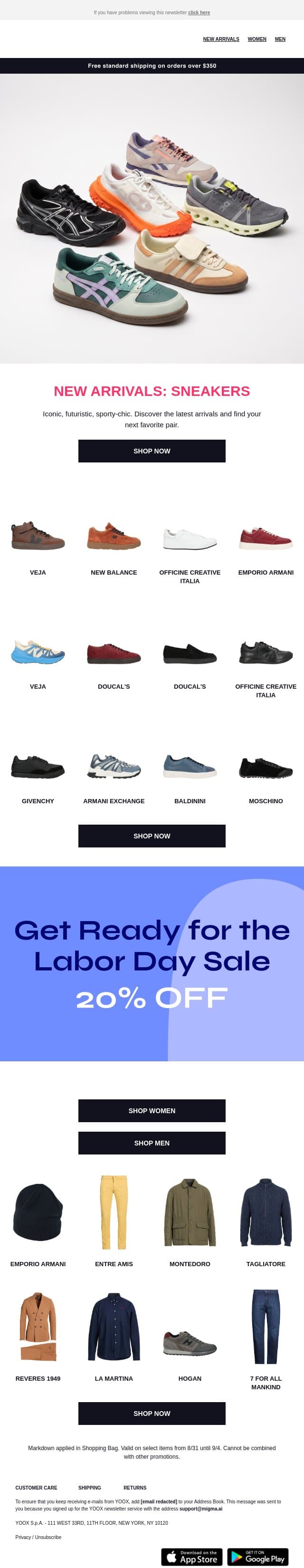 👟 Sneakers > Discover the latest arrivals email from Yoox screenshot