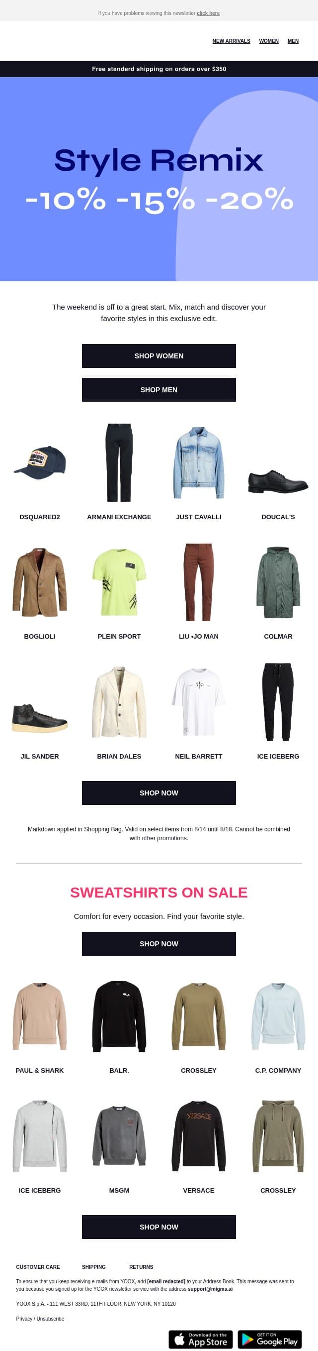 Up to 20% OFF > Start the weekend in style email from Yoox screenshot