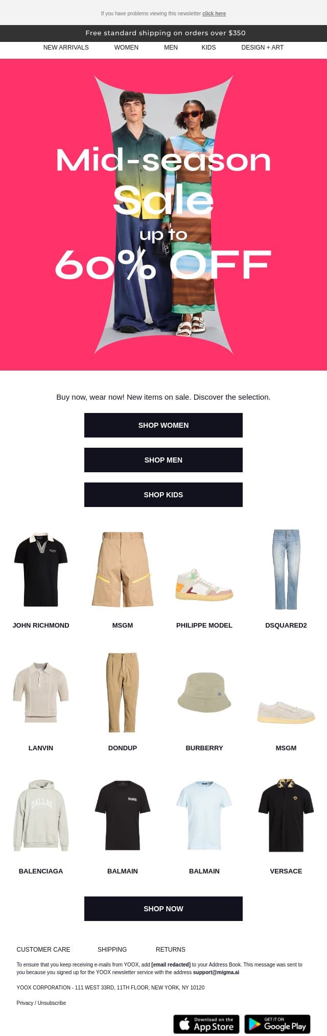 Get ready for the long weekend with new SALE items at up to 60% OFF > email from Yoox screenshot