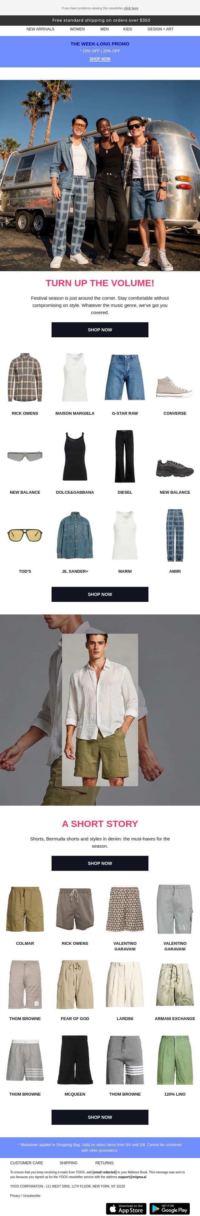 🎶 Festival season is just around the corner > Find your look email from Yoox screenshot