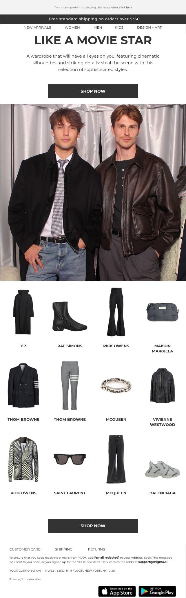 🎞️ Ready for the red carpet? email from Yoox screenshot