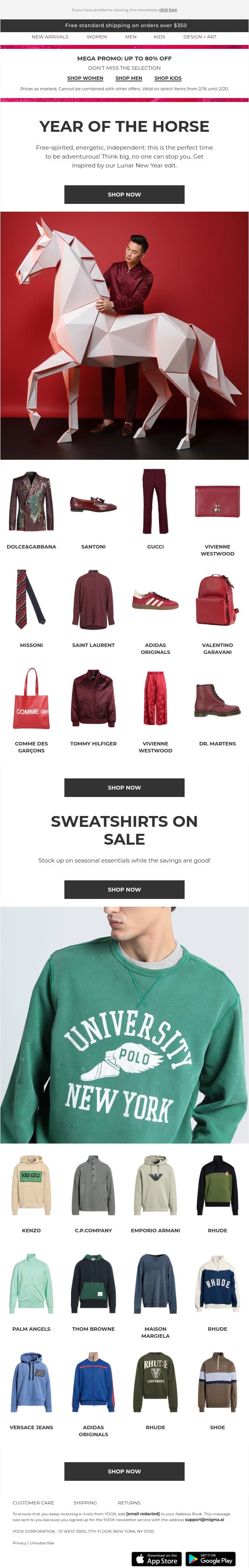 🐎 Lunar New Year > Celebrate the Year of the Horse with us email from Yoox screenshot