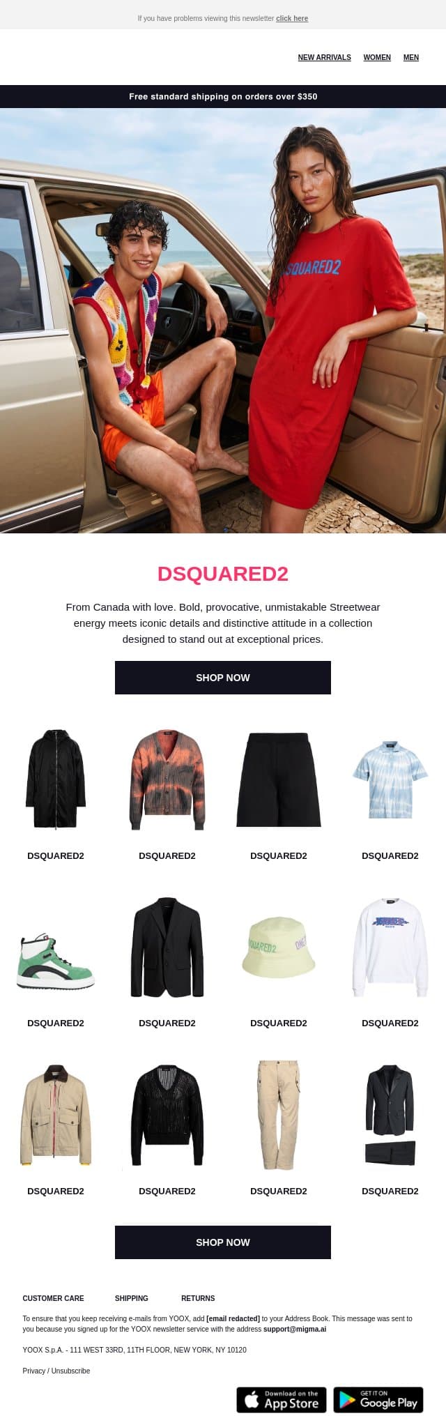 WOW prices: Dsquared2 > Bold, provocative, unmistakable email from Yoox screenshot