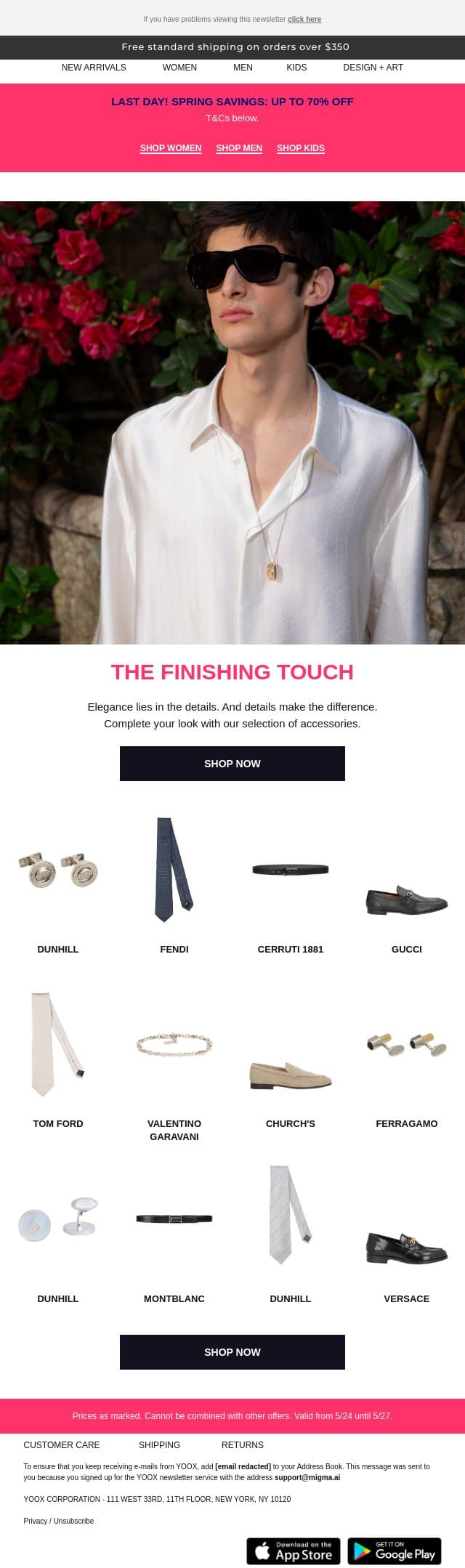 Discover event-ready accessories > email from Yoox screenshot