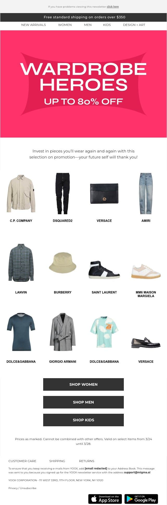 Up to 80% OFF: Future-proof your closet with this promotion >> email from Yoox screenshot