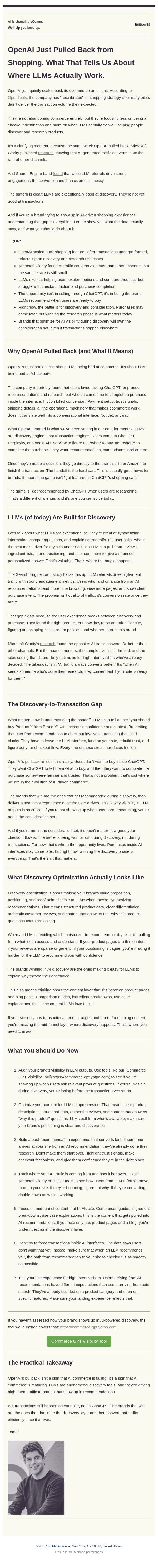 OpenAI Just Pulled Back from Shopping. email from Yotpo screenshot