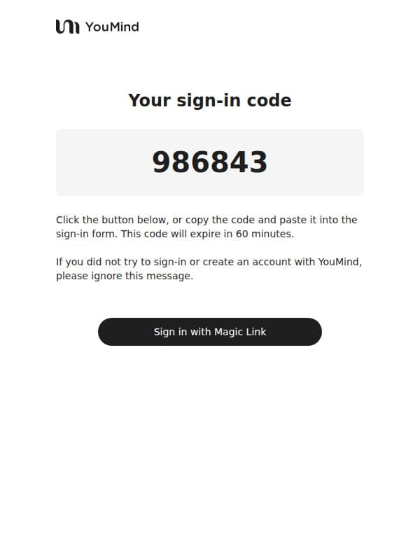 Sign In to YouMind email from YouMind screenshot