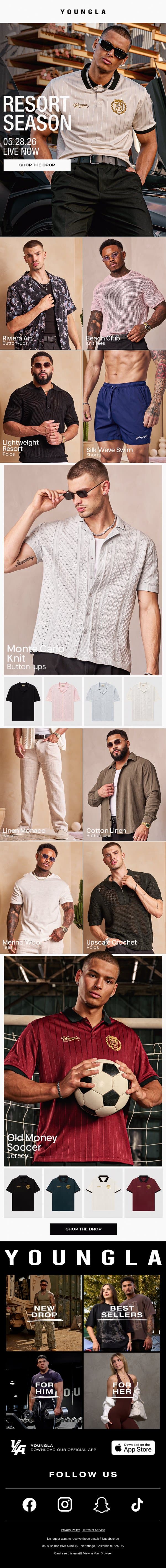 RESORT SUMMER FITS ARE FINALLY HERE email from YoungLA screenshot