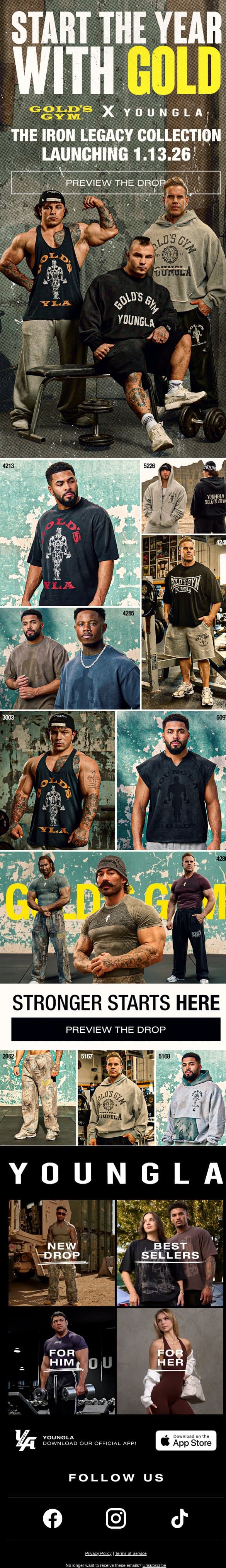 GOLD’S GYM x YLA - FIRST DROP OF THE YEAR email from YoungLA screenshot